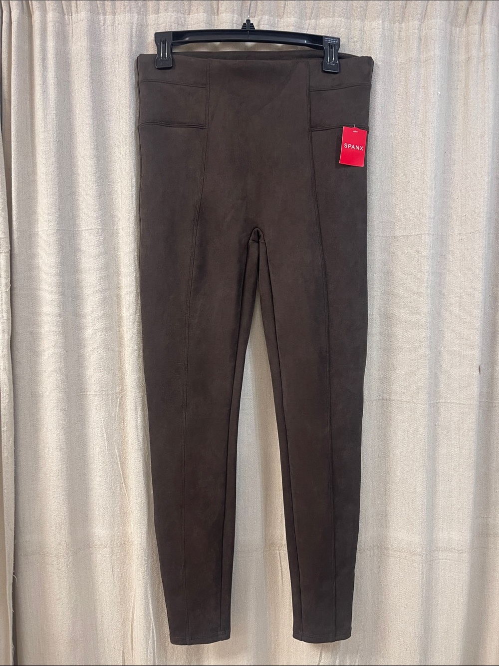SPANX Faux Suede High-Waist Leggings in Chocolate size L NWT